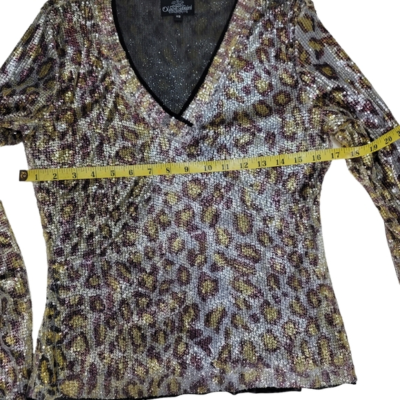 Oleg Cassini Platinum Collection Sequined Animal Print Top. Size XS. - Picture 2 of 12
